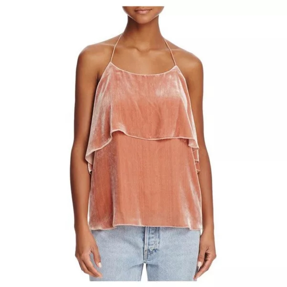 Alice + Olivia Marybeth Halter Velvet Tank in Rose Tan